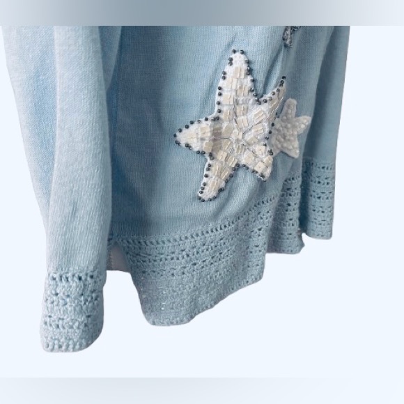 Starfish Storybook Knits Cardigan Vintage Baby Blue Ocean Shells Crocheted Bead - Picture 3 of 11